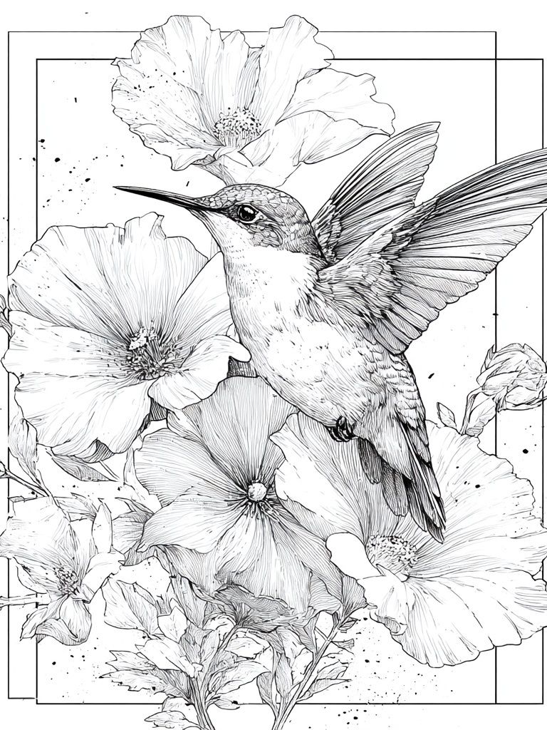 Hummingbird and Hibiscus Botanical Print. poster detail