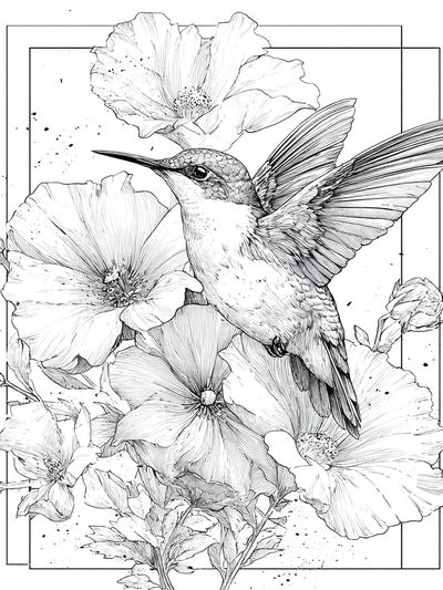 Hummingbird and Hibiscus Botanical Print.