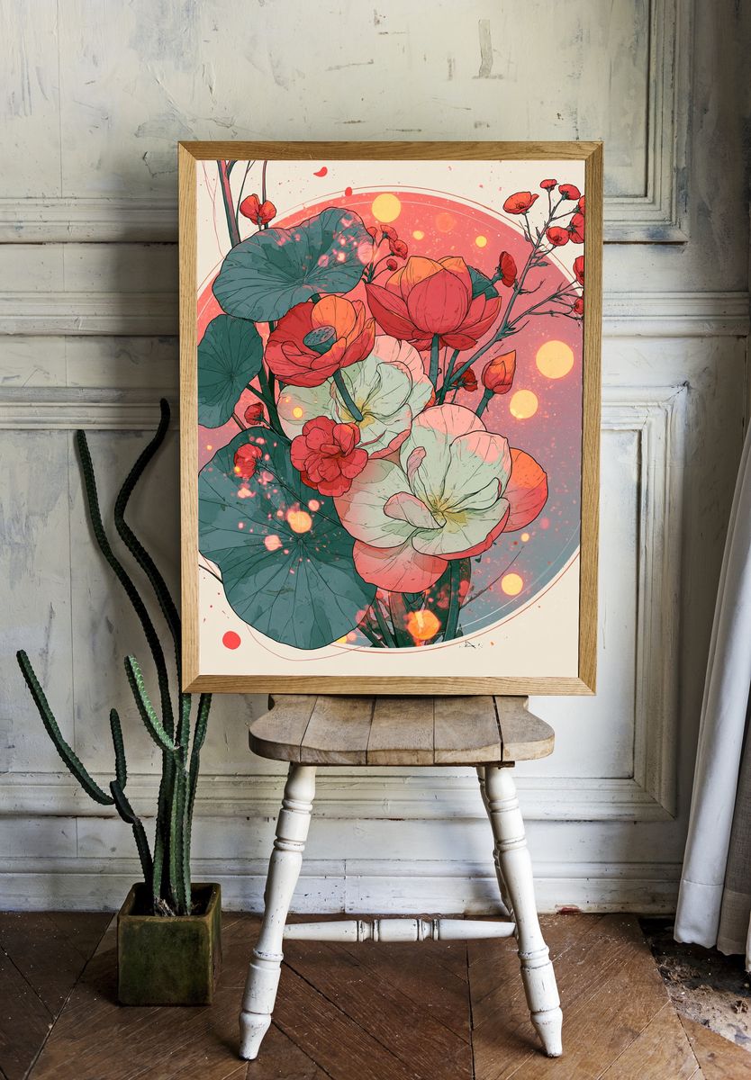 Lotus Bloom Botanical Poster. room preview