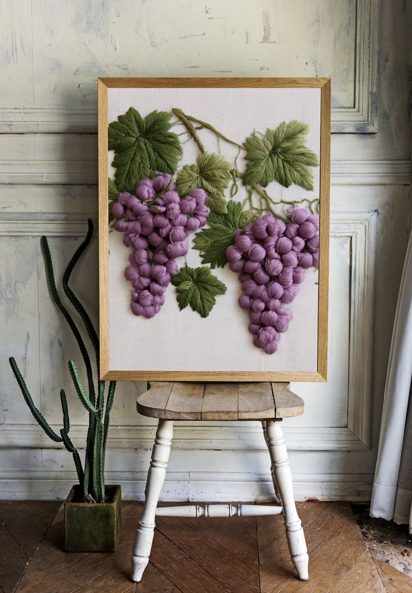 Embroidered Grapes Botanical Print. room preview