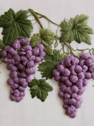 Embroidered Grapes Botanical Print.