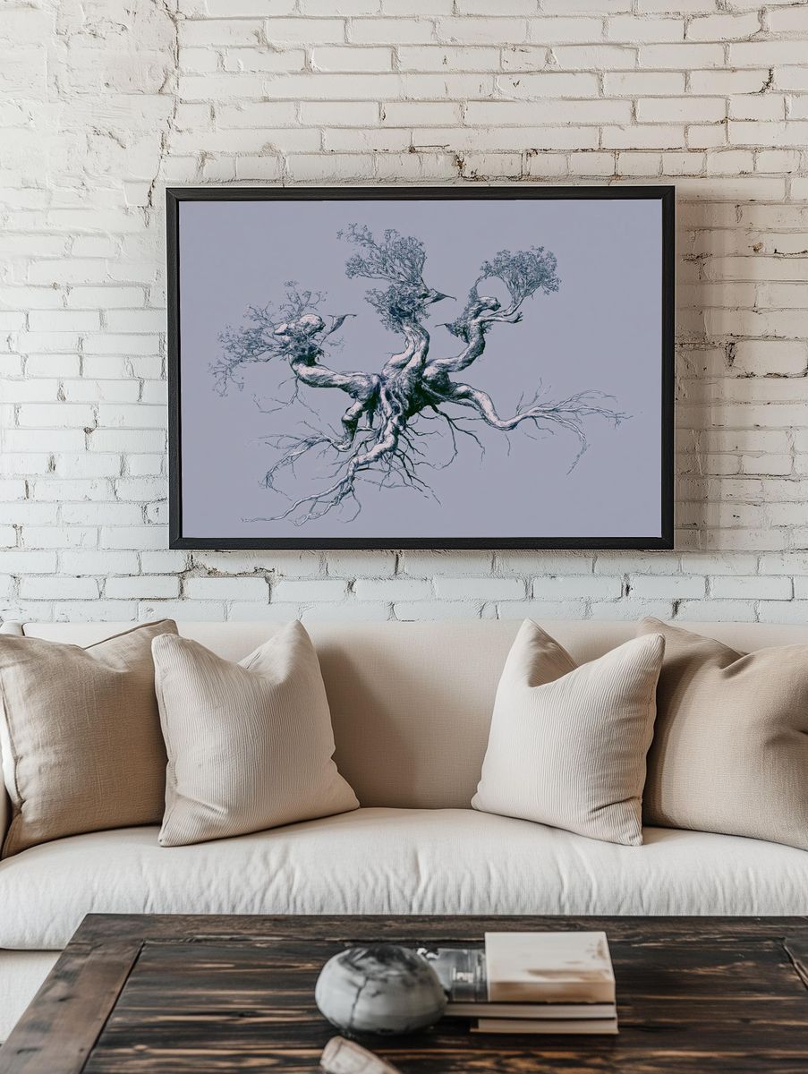 Ancient Tree Roots Illustration Poster. room preview