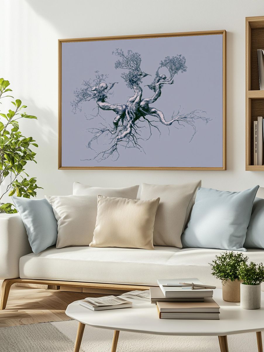 Ancient Tree Roots Illustration Poster. — room view 2