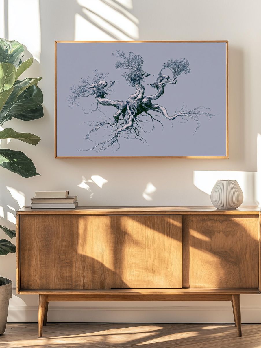 Ancient Tree Roots Illustration Poster. — room view 3