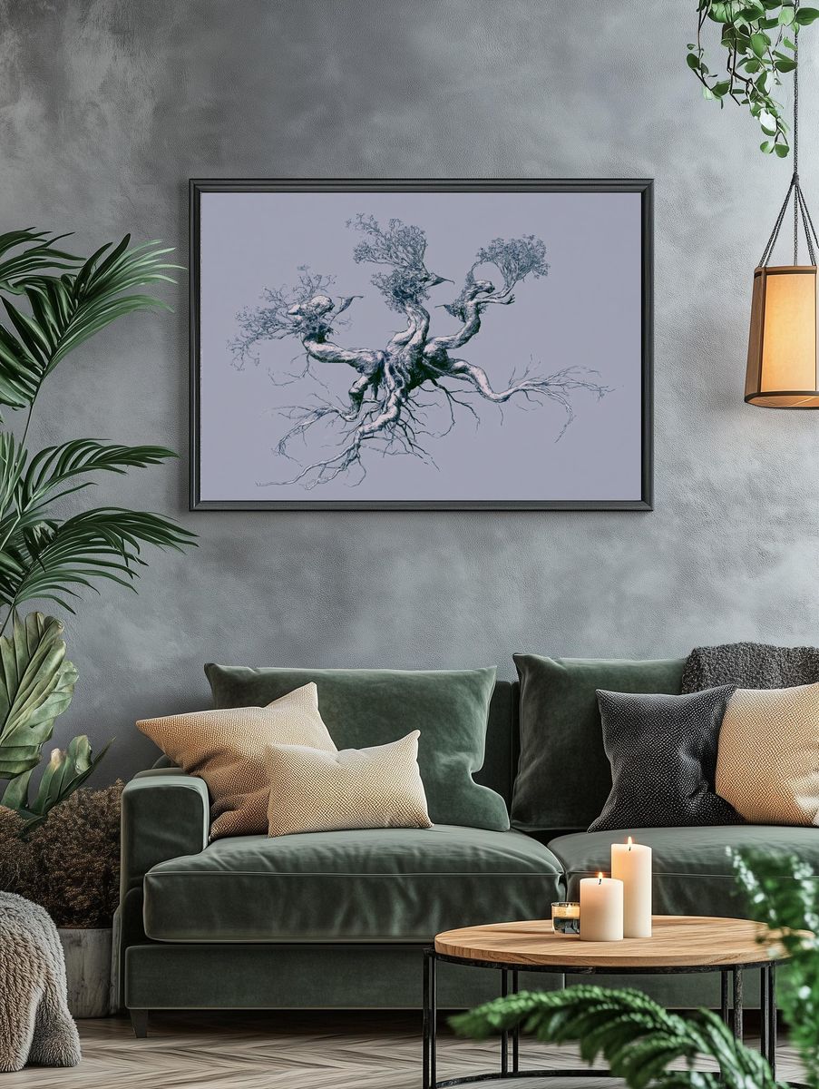 Ancient Tree Roots Illustration Poster. — room view 4
