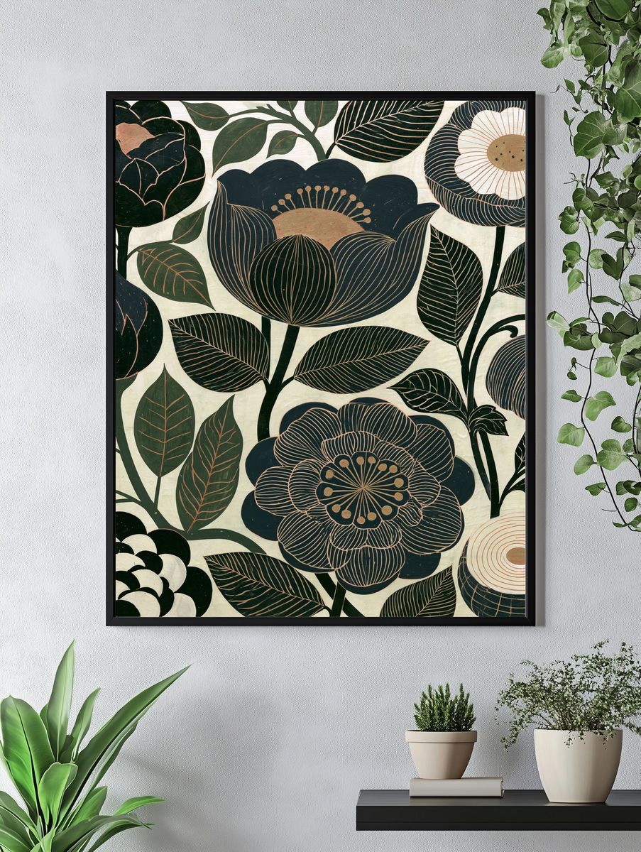 Dark Floral Botanical Poster. — room view 4