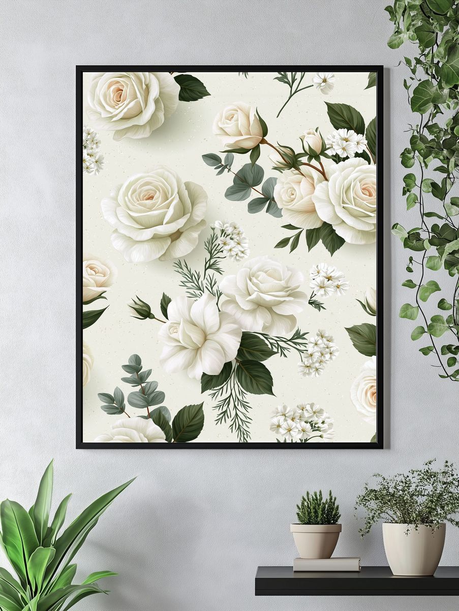 White Roses Botanical Print. — room view 4