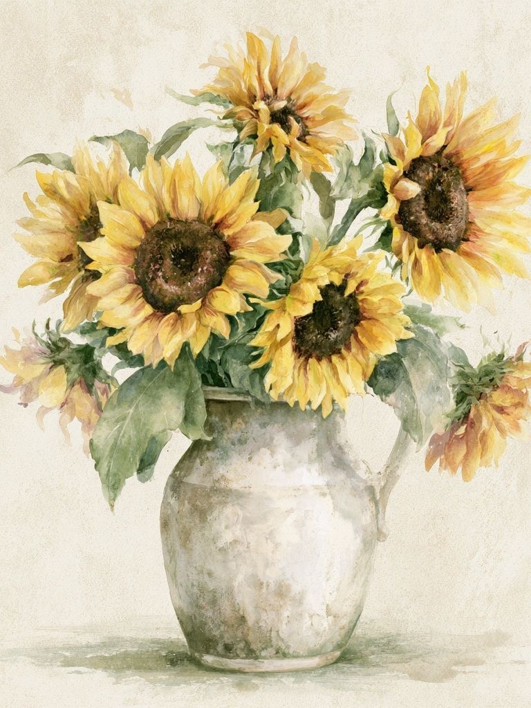Sunflower Vase Watercolor Print. poster detail