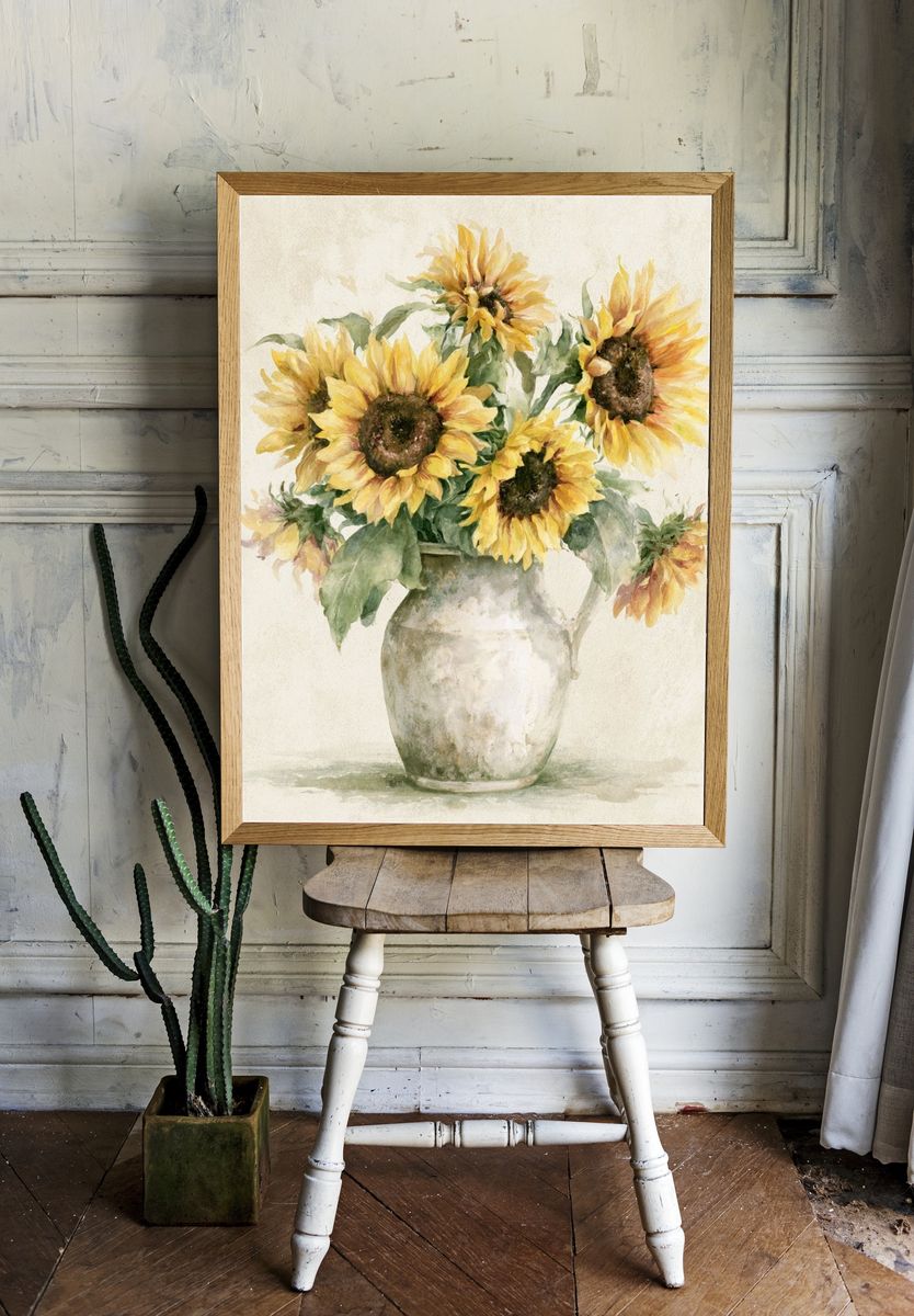Sunflower Vase Watercolor Print. — room view 1