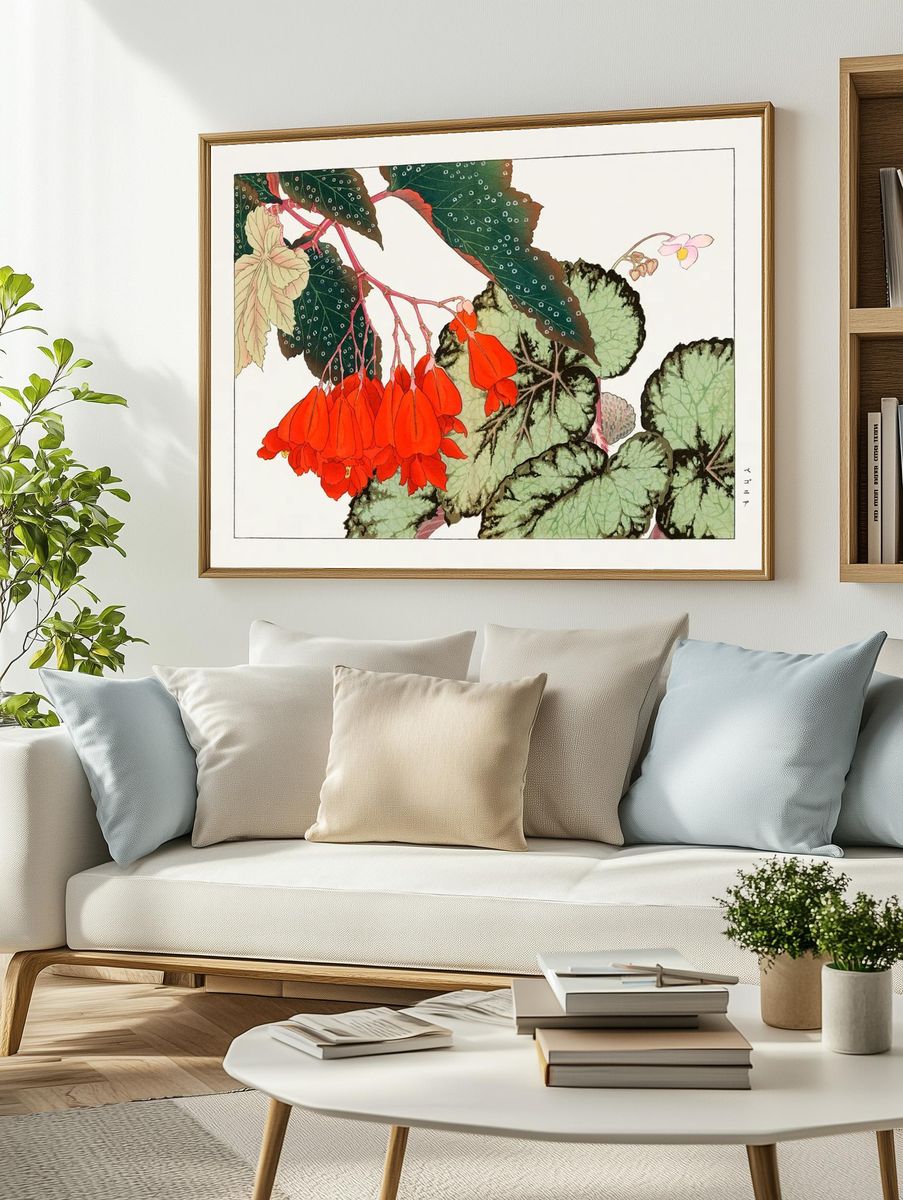 Cracklin Rosie Begonia flower woodblock. — room view 2