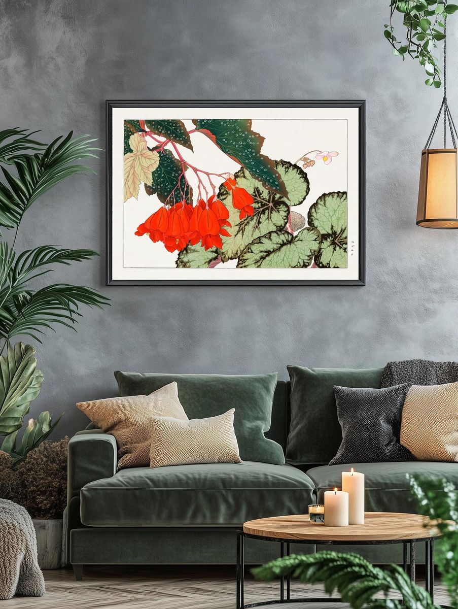 Cracklin Rosie Begonia flower woodblock. — room view 4