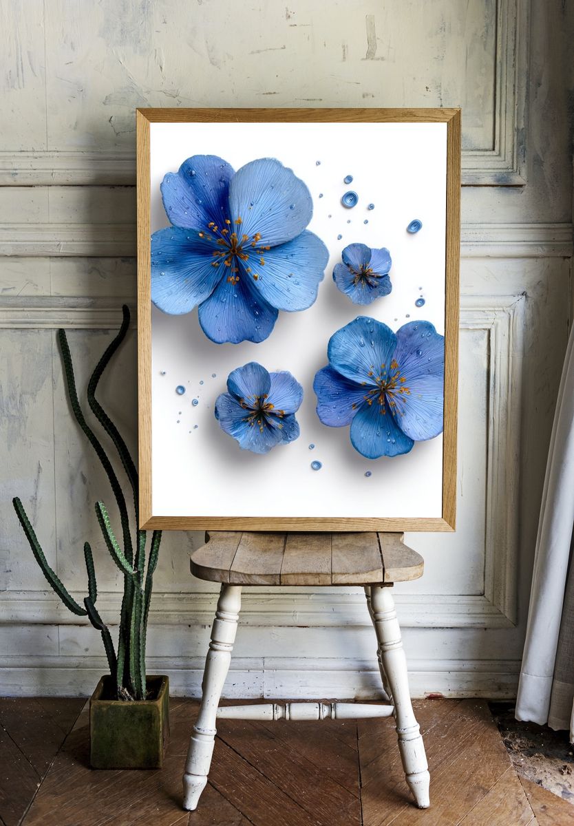 Blue Floral Botanical Print. room preview