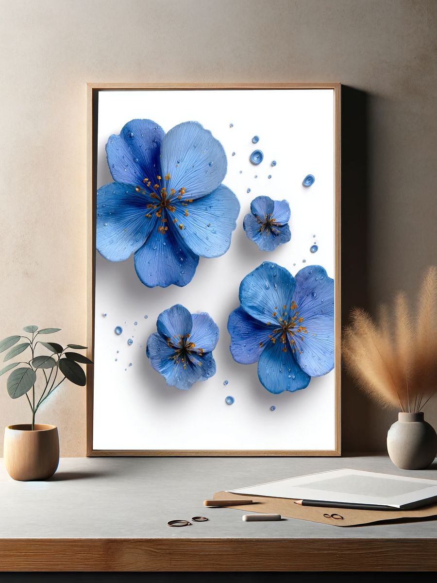 Blue Floral Botanical Print. — room view 2