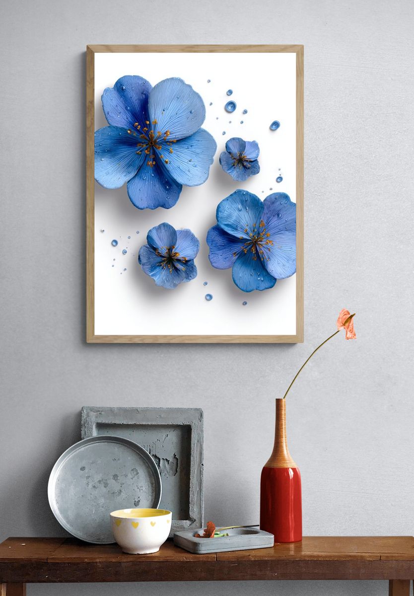 Blue Floral Botanical Print. — room view 3
