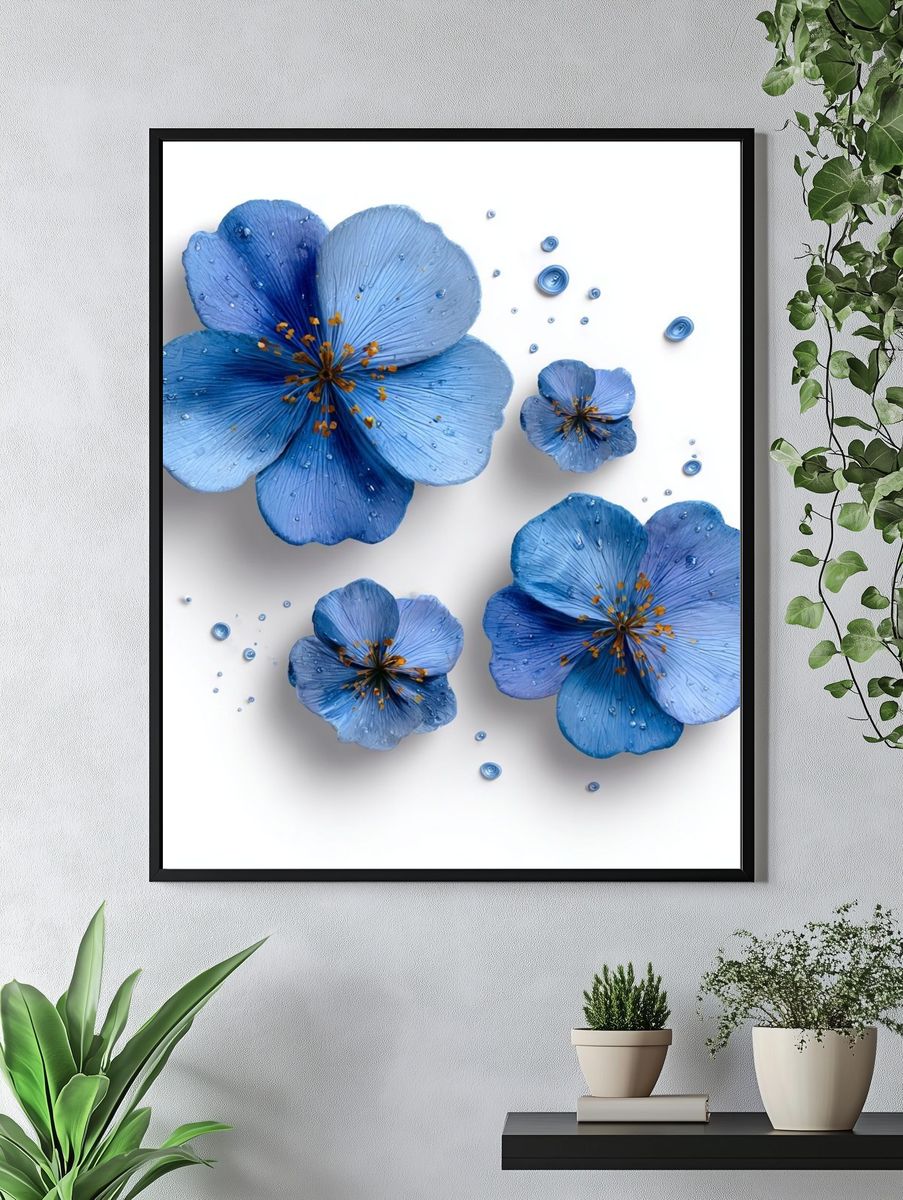 Blue Floral Botanical Print. — room view 4