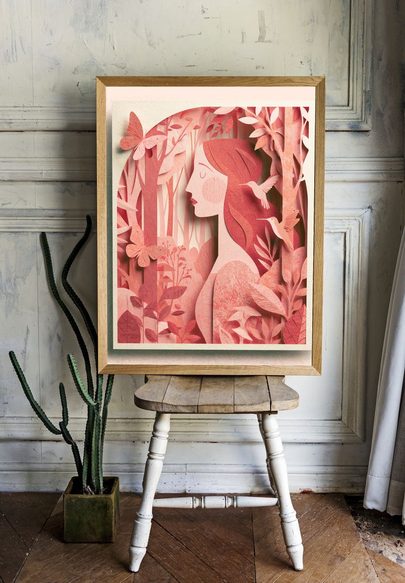 Dreaming Woman Botanical Print. room preview