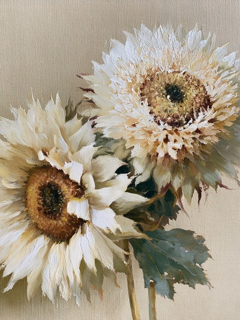 White Sunflowers Botanical Poster. poster detail