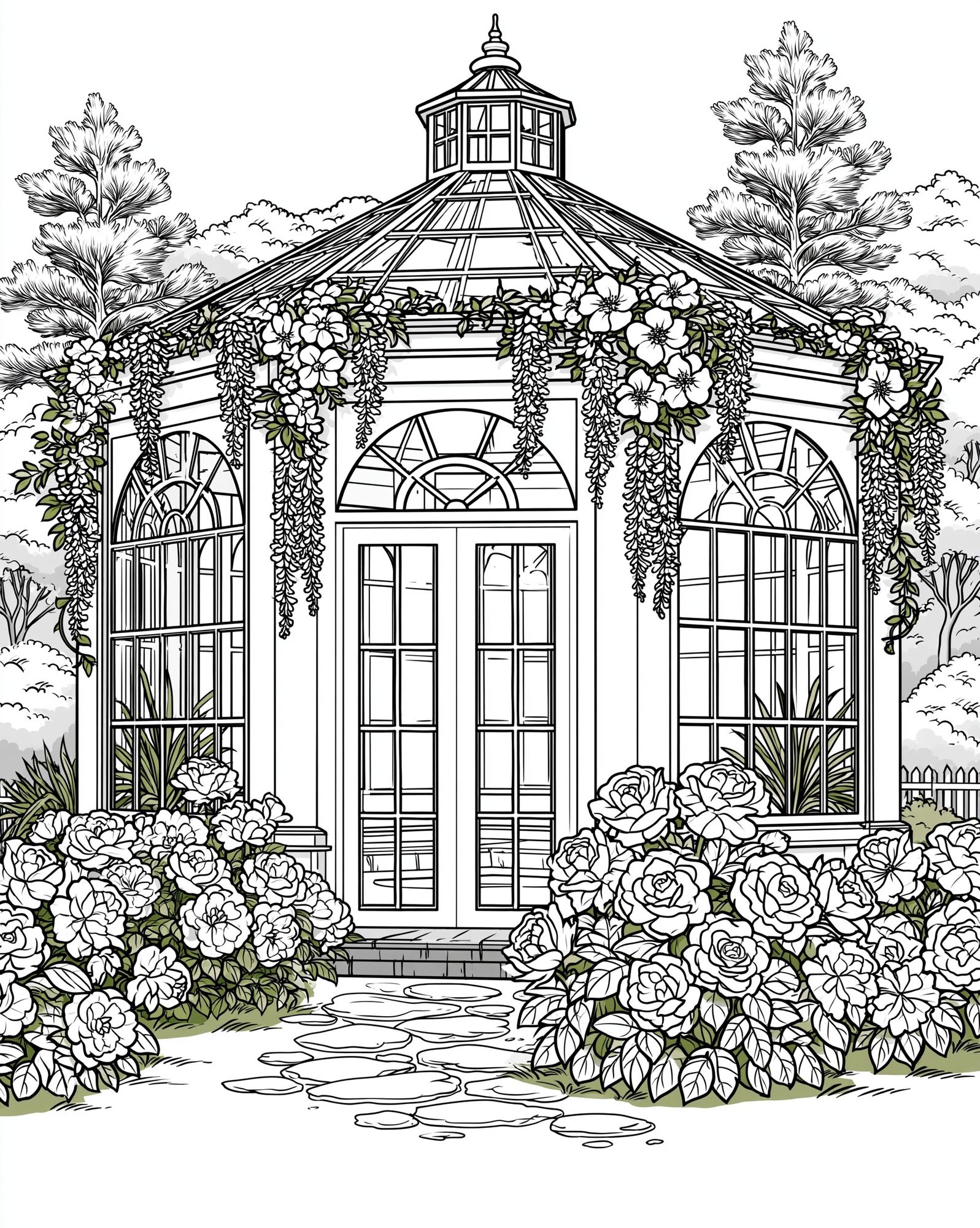 Flowering Garden Gazebo Illustration Poster. poster — botanical art