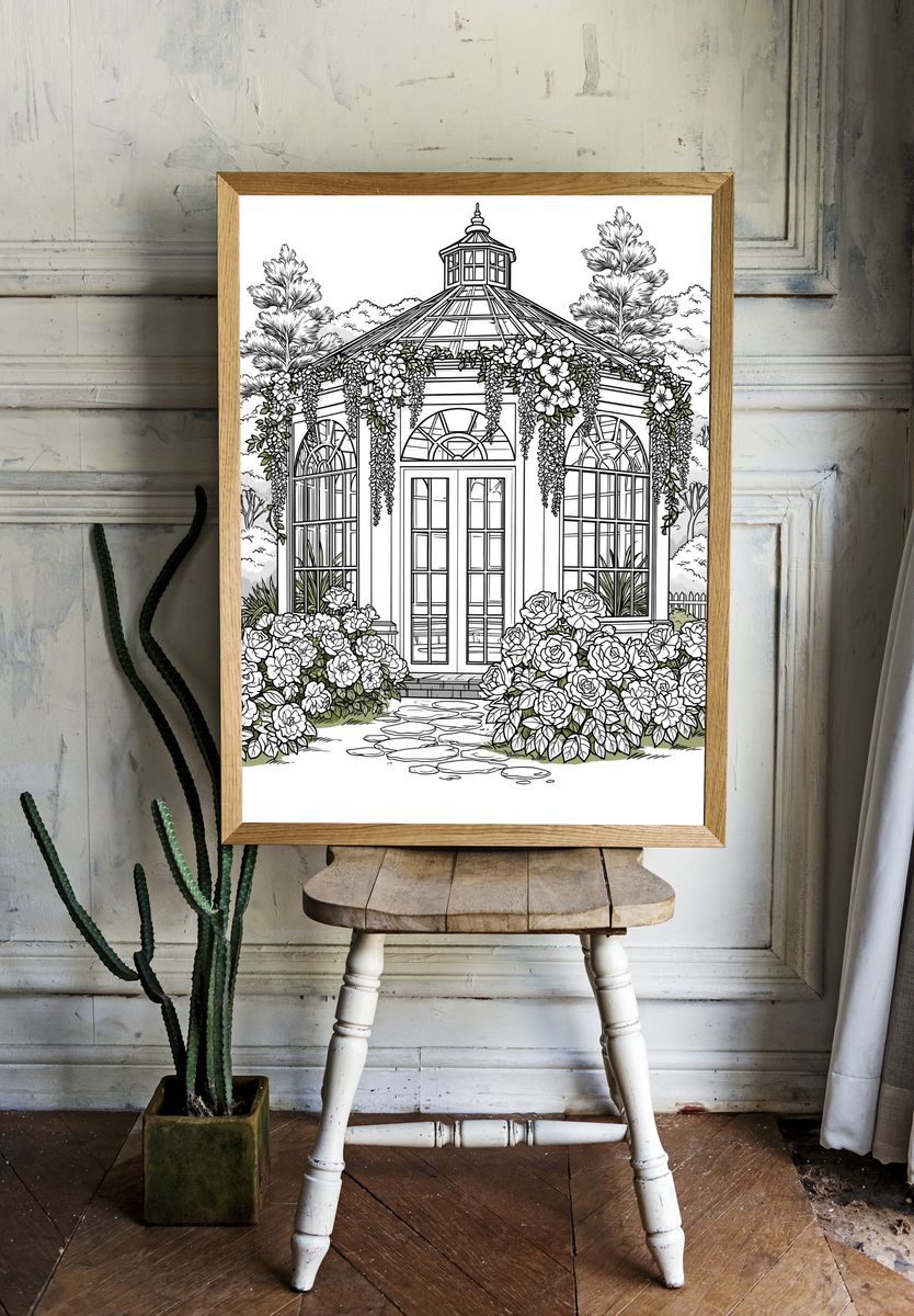 Flowering Garden Gazebo Illustration Poster. room preview