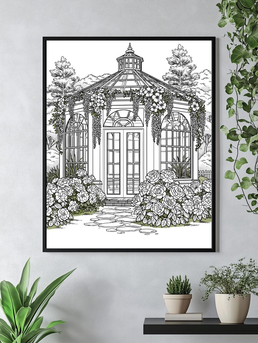 Flowering Garden Gazebo Illustration Poster. — room view 4