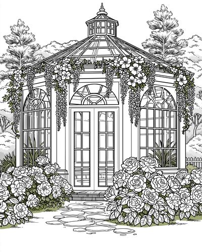 Flowering Garden Gazebo Illustration Poster. poster