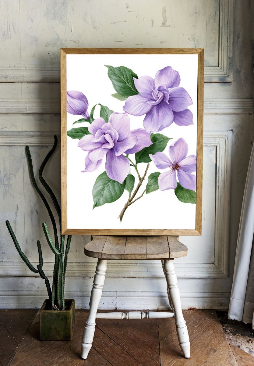 Lavender Blossom Botanical Print. room preview