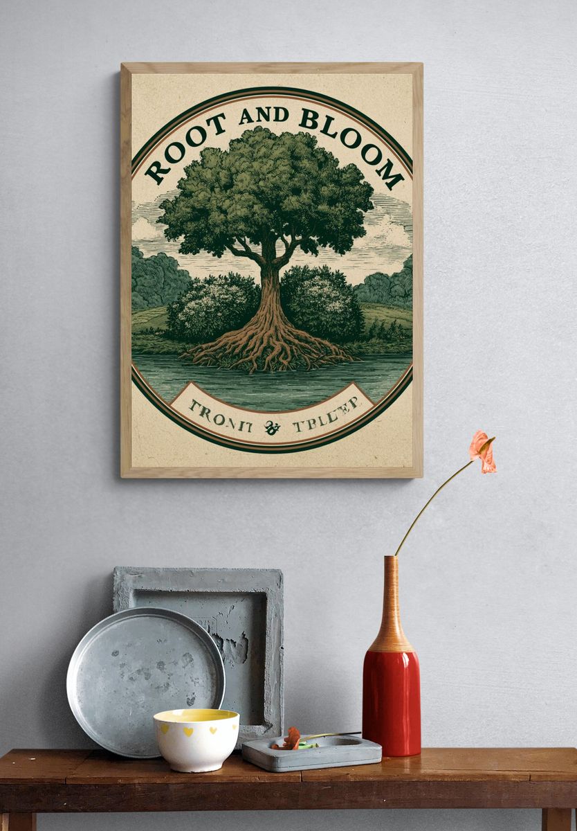 Root and Bloom Tree Vintage Poster. — room view 3