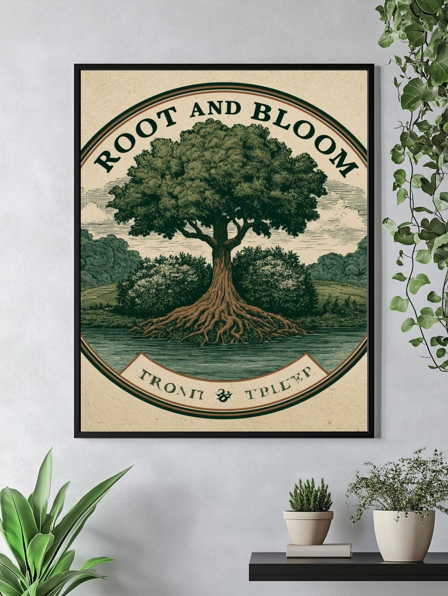 Root and Bloom Tree Vintage Poster. — room view 4