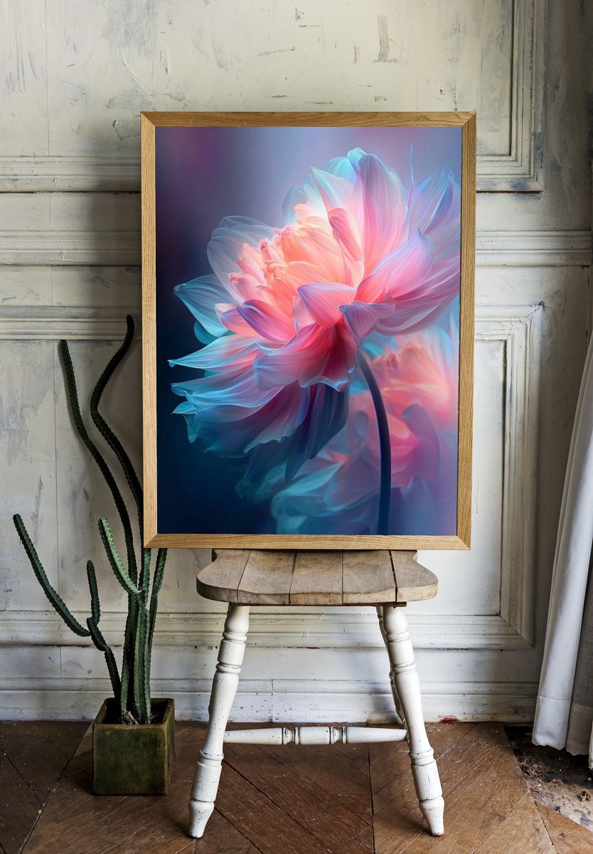 Dreamy Neon Flower Illustration Poster. room preview