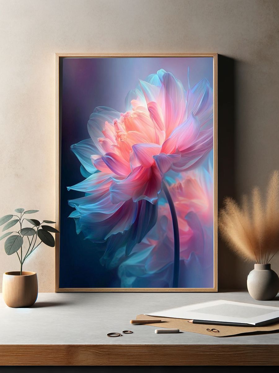 Dreamy Neon Flower Illustration Poster. — room view 2