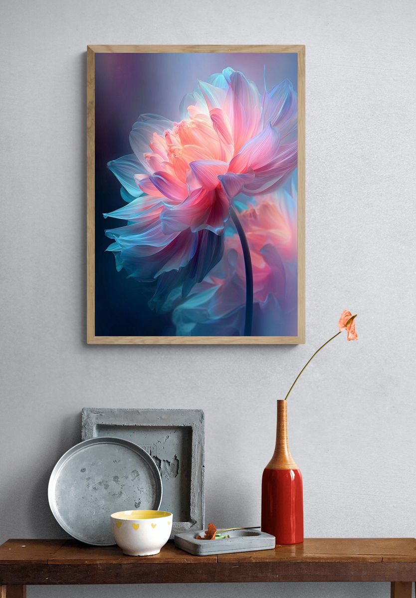 Dreamy Neon Flower Illustration Poster. — room view 3
