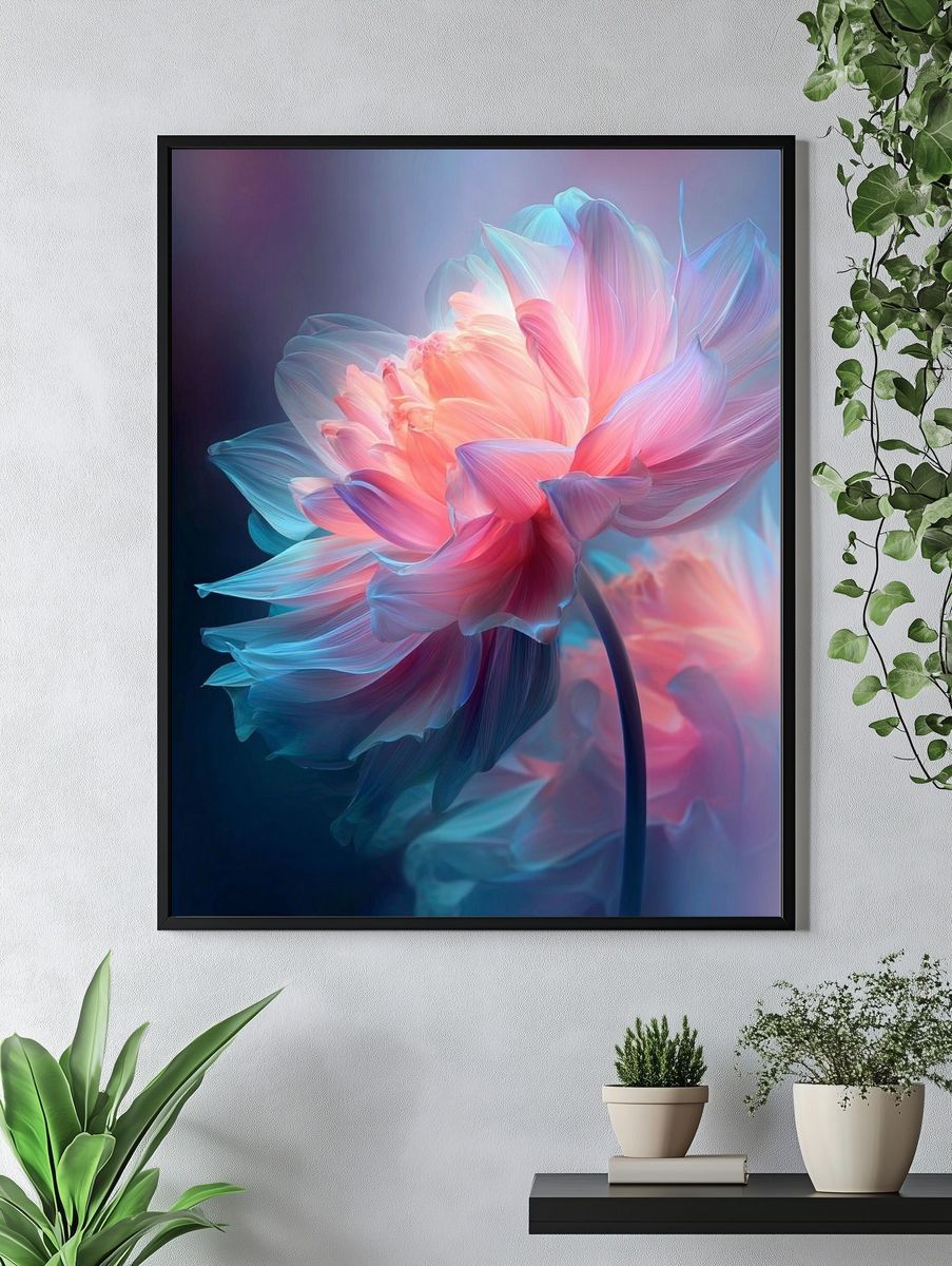 Dreamy Neon Flower Illustration Poster. — room view 4