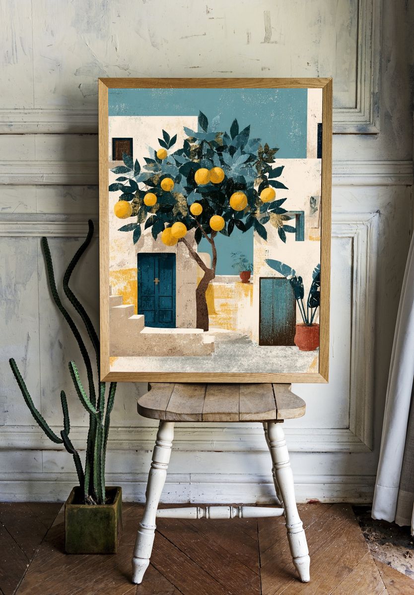 Mediterranean Lemon Courtyard Print. — room view 1
