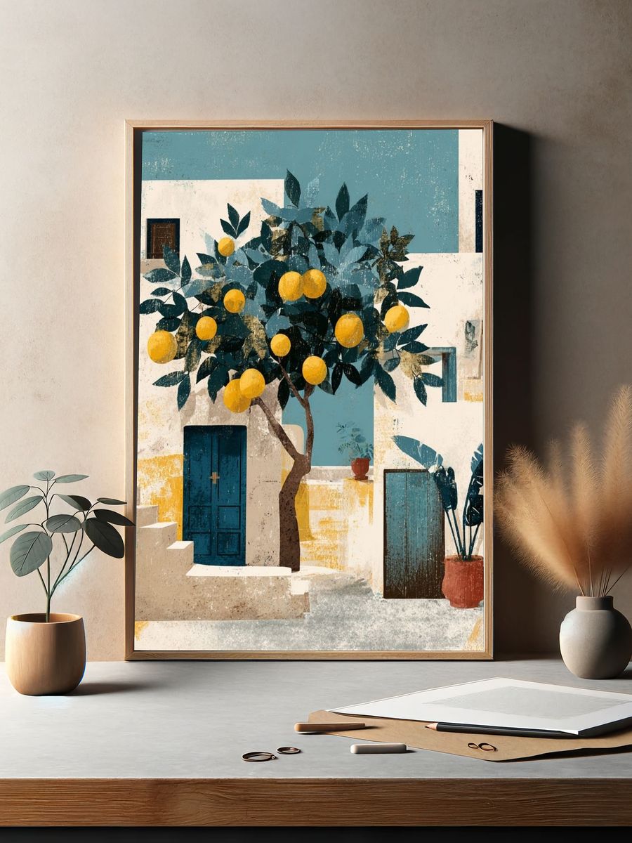 Mediterranean Lemon Courtyard Print. — room view 2