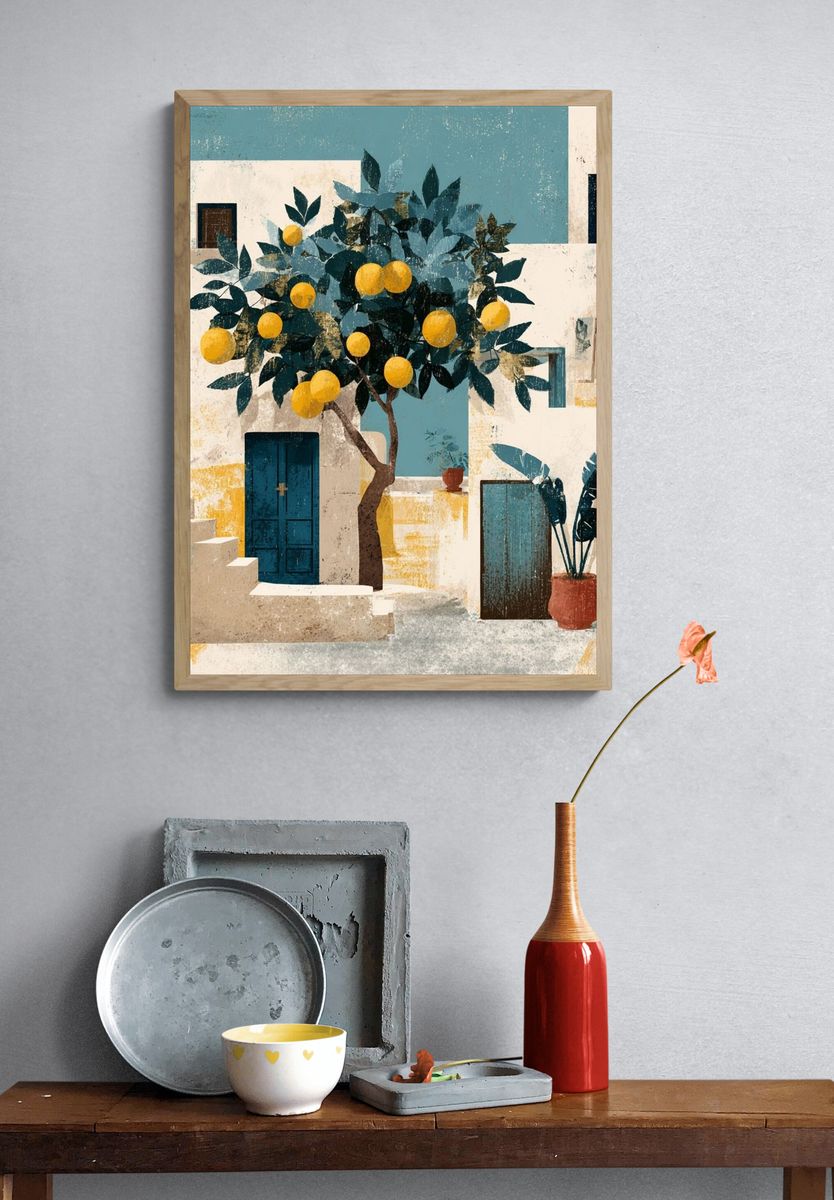 Mediterranean Lemon Courtyard Print. — room view 3
