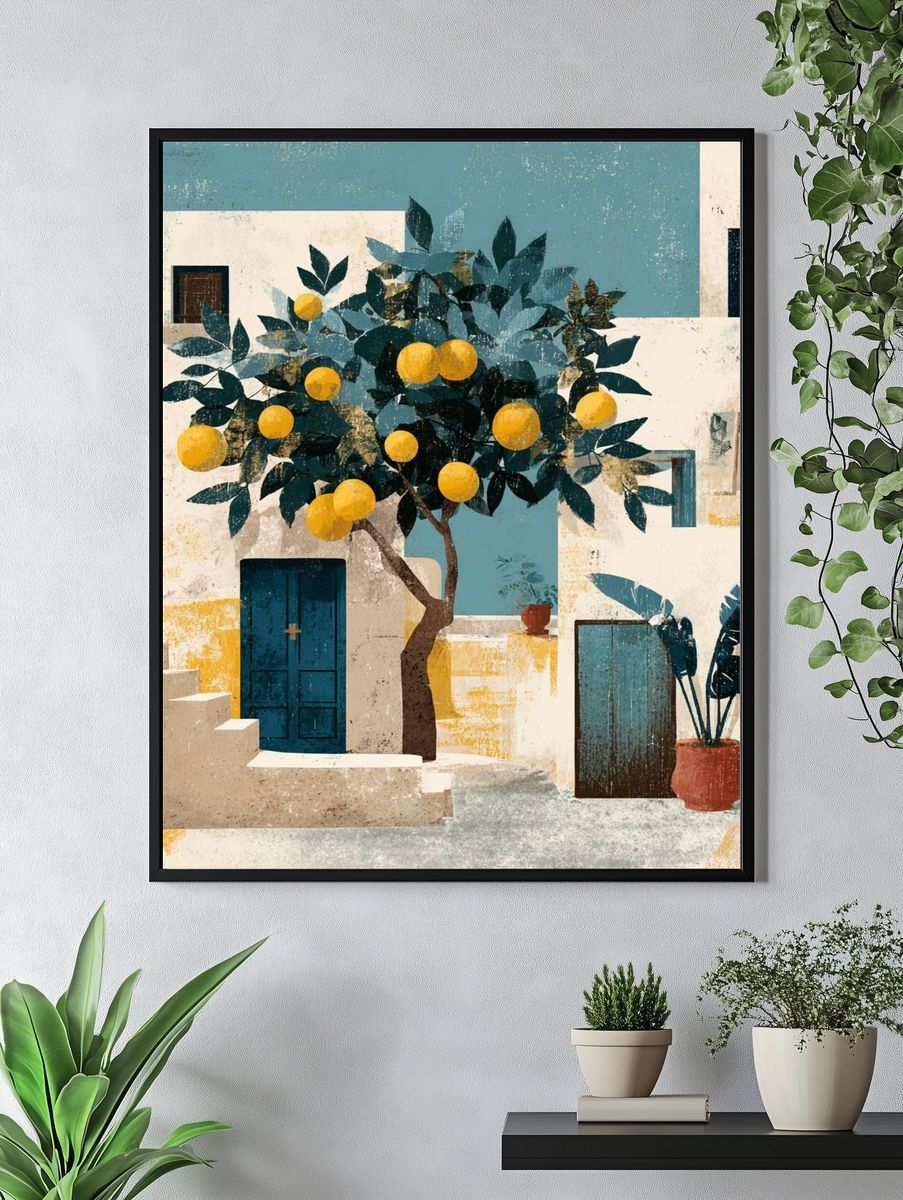 Mediterranean Lemon Courtyard Print. — room view 4