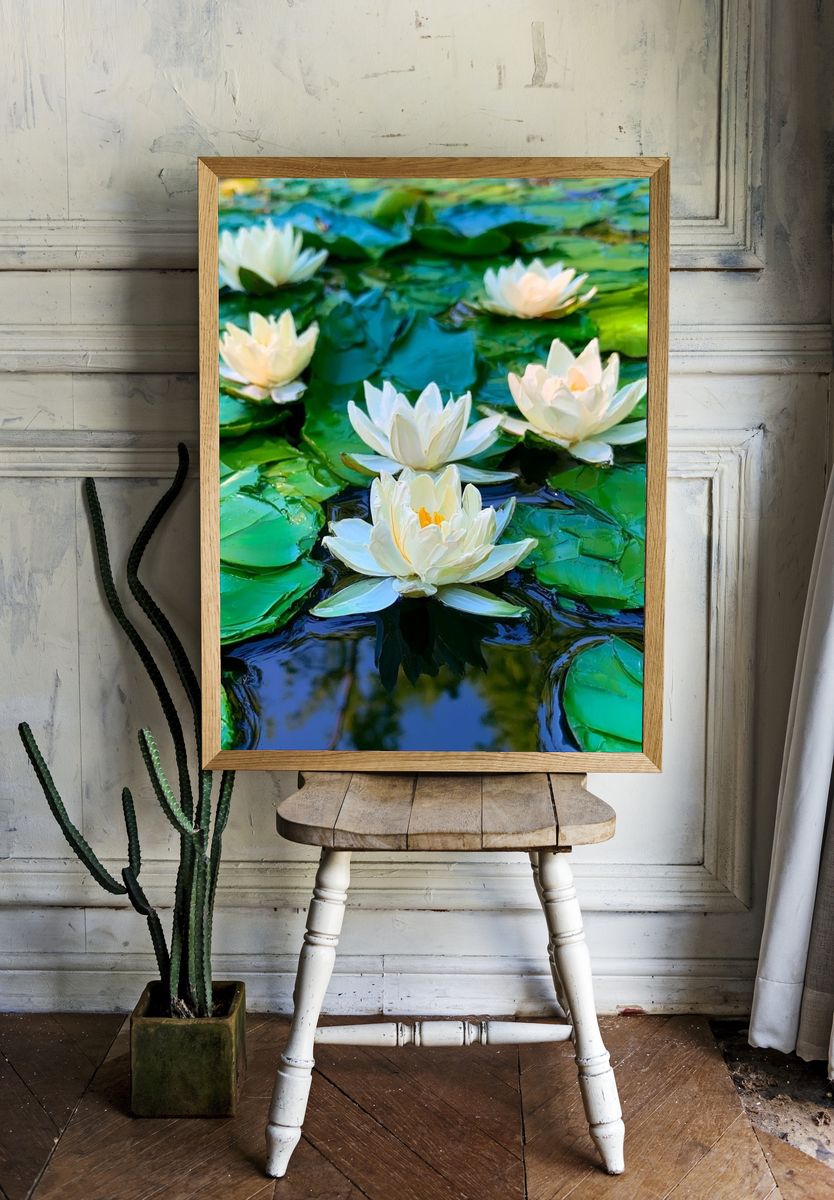 Water Lilies Botanical Print. room preview