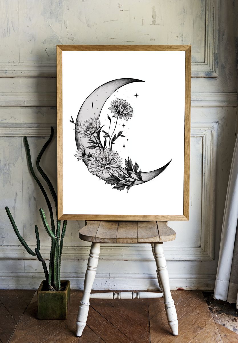 Moonflower Crescent Botanical Print. — room view 1