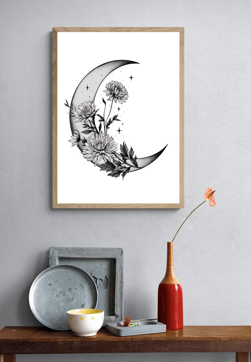 Moonflower Crescent Botanical Print. — room view 3