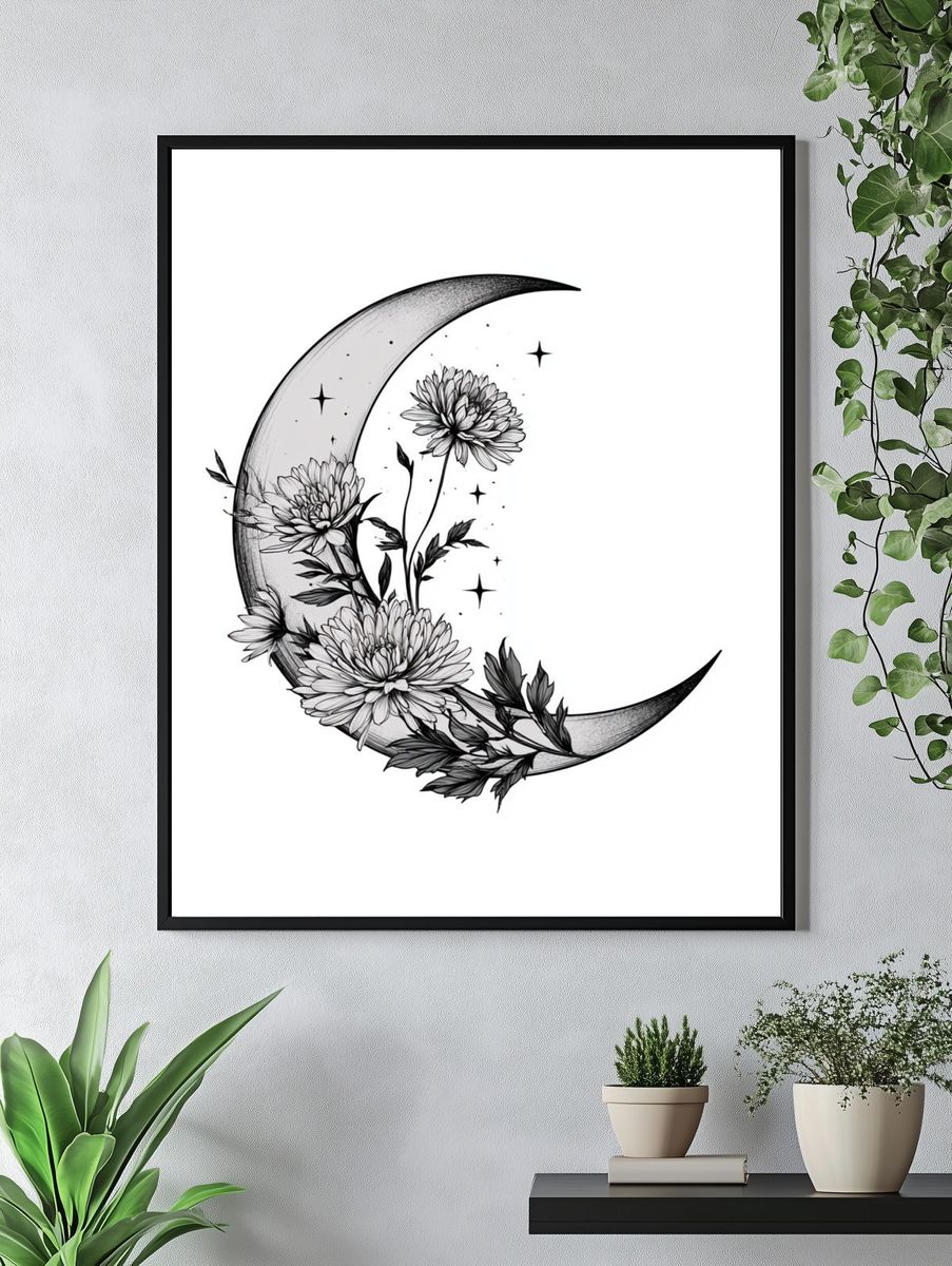 Moonflower Crescent Botanical Print. — room view 4