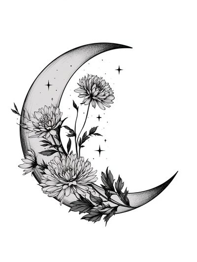 Moonflower Crescent Botanical Print.