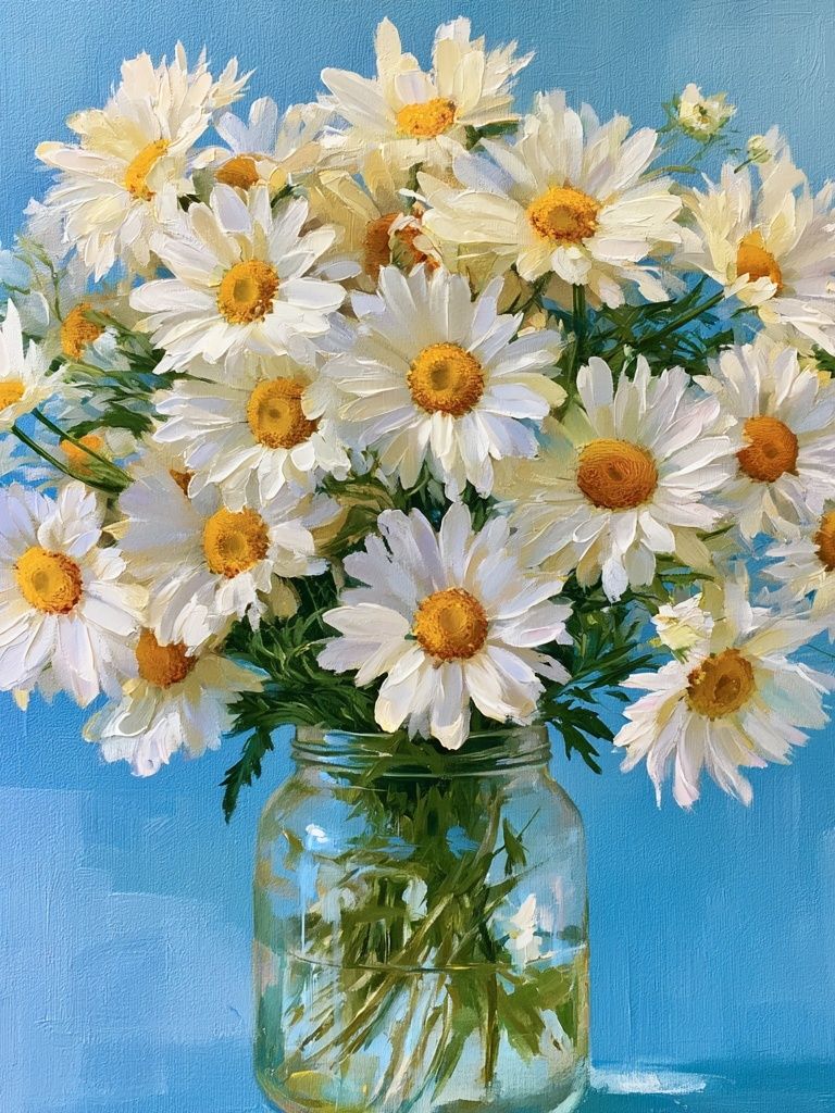 Daisy Bouquet in Blue Vase Poster. poster — botanical art