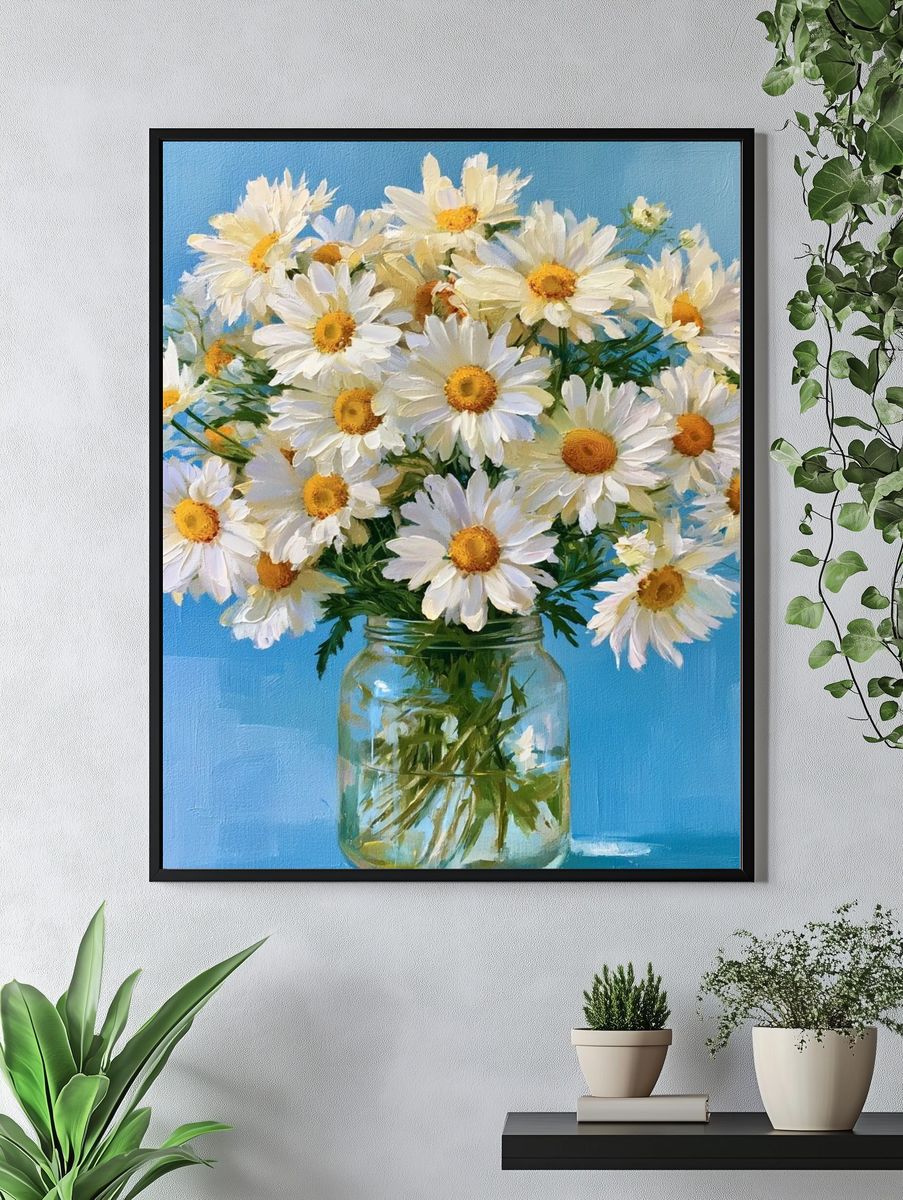 Daisy Bouquet in Blue Vase Poster. — room view 4