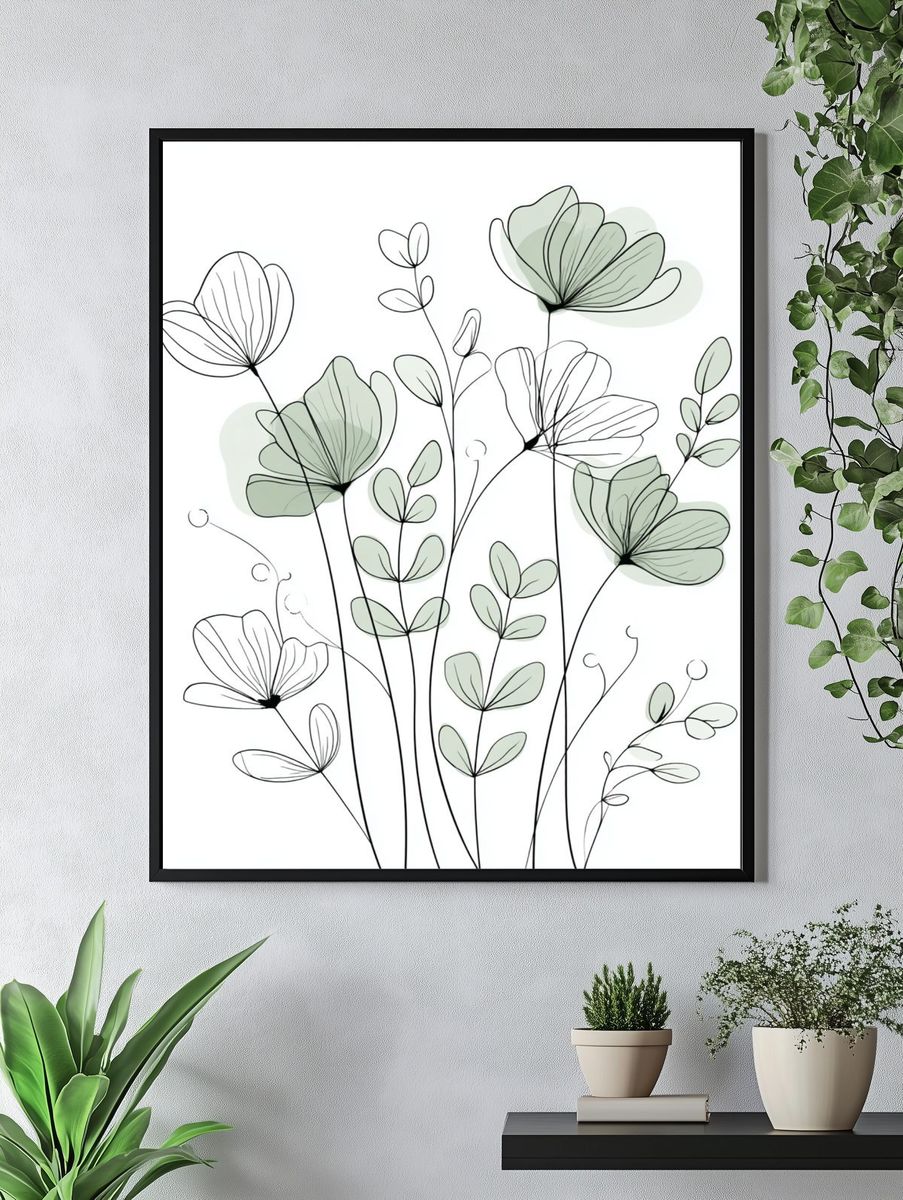 Minimal Botanical Line Art Poster. — room view 4