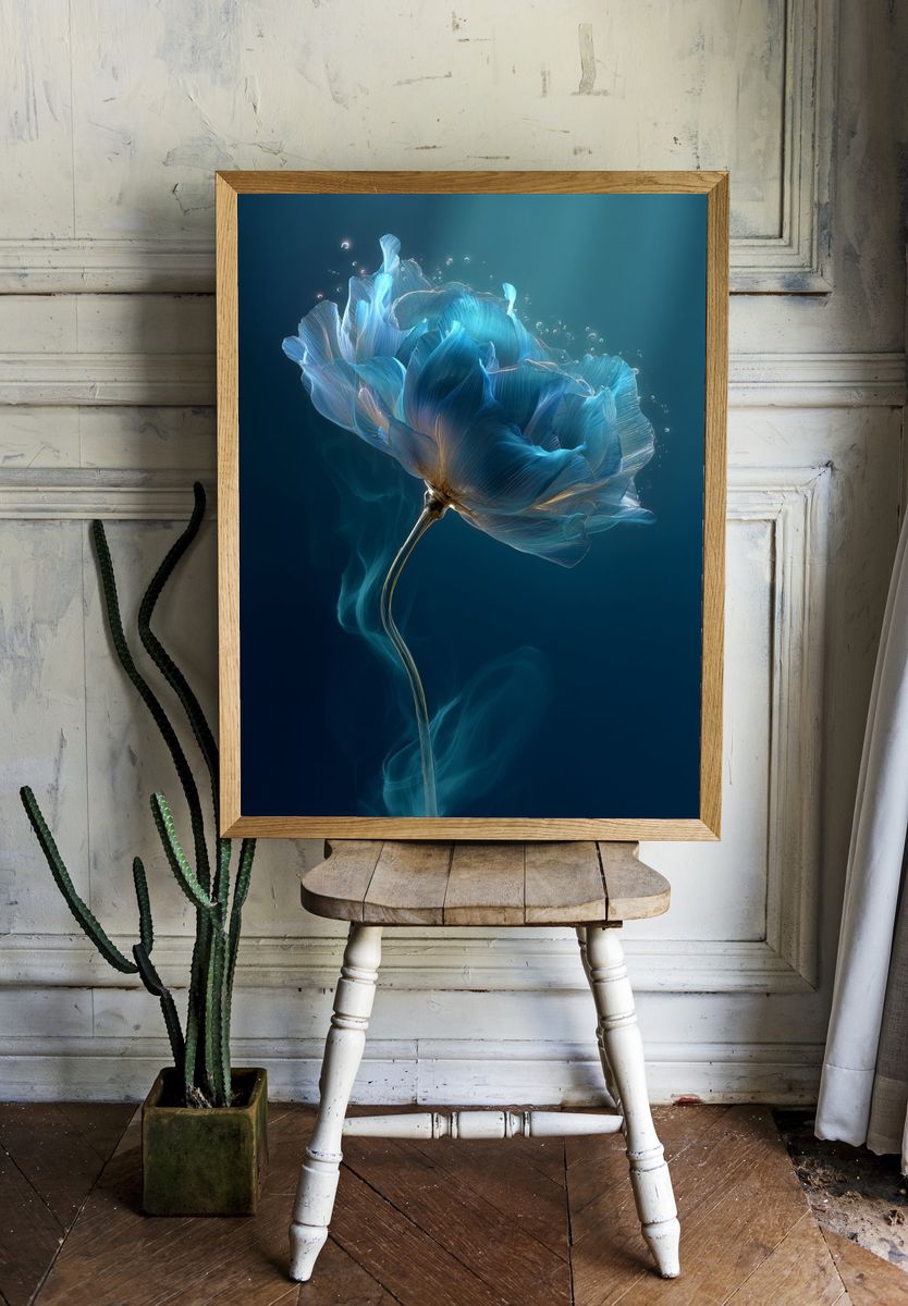Blue Bloom Botanical Print. — room view 1