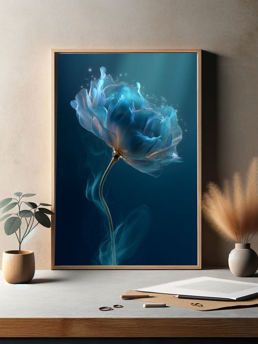 Blue Bloom Botanical Print. — room view 2