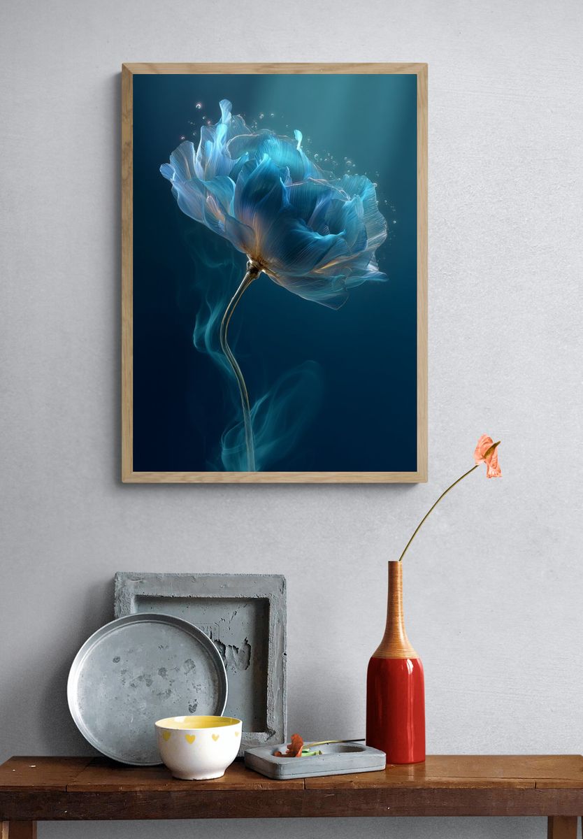 Blue Bloom Botanical Print. — room view 3