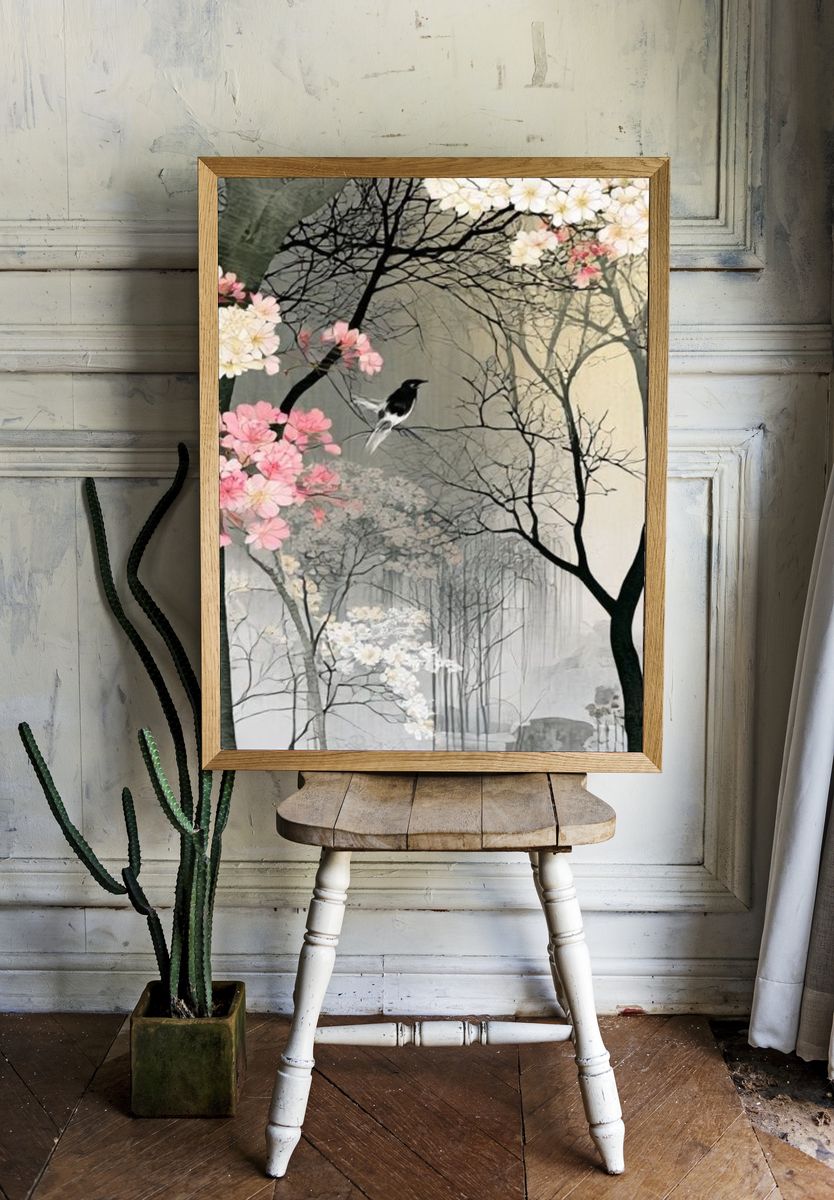 Cherry Blossom Forest — Illustration Print. room preview