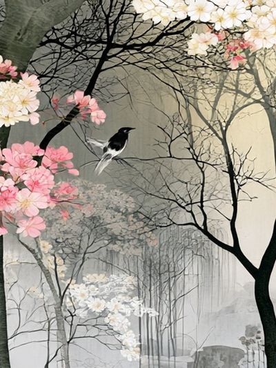 Cherry Blossom Forest — Illustration Print. poster