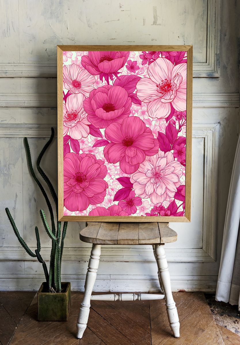 Pink Blossom Floral Print. room preview